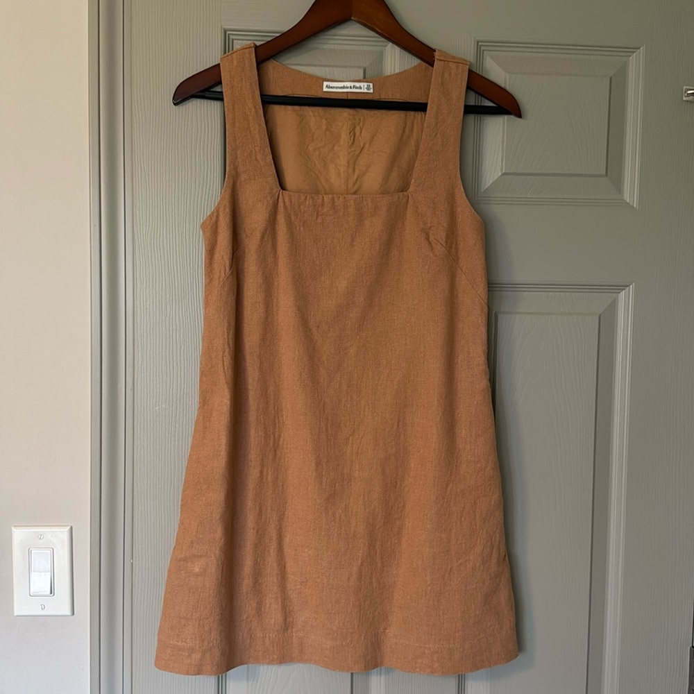Abercrombie Linen-blend Wide Strap Mini Dress with pockets XS Brown